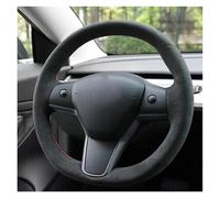 Steering Wheel Handle Cover Real Leather Steering Wheel Cover Red Thread Hand Sew Steering Wheel Wrap Car Accessoires For Tesla For MODEL 3 For MODEL Y(4)