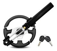 Steering Wheel Lock Twin Bar, Car Steering Wheel Locks, Universal Steering Lock Heavy Duty High Visibility Universal Fit for Cars, SUVs, Motorhomes, Caravans, 2 Keys (Black)