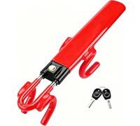 Steering Wheel Lock Twin Bar, for Renault Master I, II, III, IV (1981-2019), Steering Lock, Heavy Duty Car Anti-Theft Device, Universal Fit, Adjustable Length, 2 Keys,A-Red