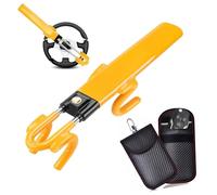 Steering Wheel Lock with Faraday Signal Blocker Pouch for Car Keys | High-Strength Anti-Cut Reinforced Alloy Steering Wheel Lock & Anti Theft Key Signal Blocker Pouch RFID Blocking Keyless Entry