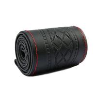 Steering Wheel Protector DIY Cover Anti-Slip Embossing Leather Car Accessories Universal Braid Case Diameter 37/38cm Universal Model Car Steering Wheel Cover(Black red thread)