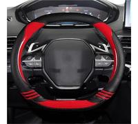 Steering Wheel Protector For Peugeot 208 E208 2020 2021 2022 Car Steering Wheel Cover Cute Carbon Fibre PU Leather Girls Auto Accessories Interior Car Wheel Cover(Red)