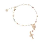 Steering Wheel Rosary Charm Accessory, Rosary Car Rear View Mirror Hanging Accessory with Virgin Mary Rearview Cross Pendant Catholic Religious Gifts Fit Men Women Catholic Beads Chain for Car