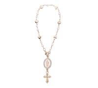 Steering Wheel Rosary Charm, Steering Wheel Accessory with Virgin Mary Charm & Cross, Pearl Heart Chain Catholic Car Interior Hanging Decor, Small