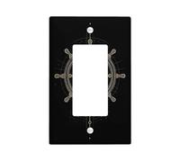 Steering Wheel Single Rocker Light Switch Cover, Nautical Modern Pearl Lines Summer Black Plastic Standard Size Accents Wall Switch Plates for Living Room Bedroom Home Office Decor