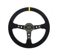 Steering Wheel Universal 350MM Suede Steering Wheel Leather Steering Wheel Drift Racing Type Suede/PVC Style Sports Steering Wheels (Color : Suede-black yellow)