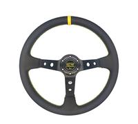 Steering Wheel Universal 350MM Suede Steering Wheel Leather Steering Wheel Drift Racing Type Suede/PVC Style Sports Steering Wheels (Color : PVC-black yellow)