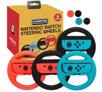 Steering Wheels for Nintendo Switch Mario Kart Racing 4-Pack (2 Black, Red, and Blue) by EVORETRO