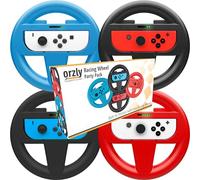 Orzly Steering Wheels for Nintendo Switch & OLED Console - Party Pack (4 Wheels), Steering Wheel Joycon Controller Attachments for Mariokart Switch (2x Black Wheels, 1 x Blue Wheel, 1 x Red Wheel)
