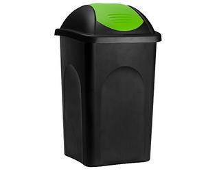 Stefanplast® Black Kitchen Bin with Green Swing Lid | 60 Litre Capacity | Rubbish Bin, Waste Bin, Paper Basket, Recycling Bin | 68 x 41 x 41cm