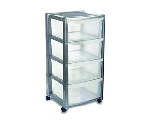 Stefanplast "Libera 4 Drawers High Storage Unit, Silver, 40 x 40 x 80 cm