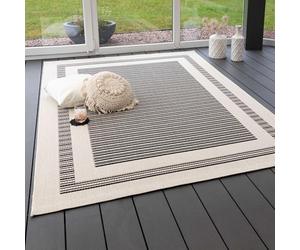 Steffensmeier Bergen Outdoor Patio Rug - Durable, Weather-Resistant, UV-Protected | Perfect for Porches and Backyards, Black Border, Size: 80x150 cm (2'7"x5')