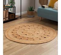 Steffensmeier Natural Goa Flower Design Jute Rug - Handwoven, Eco-Friendly Boho Area Rug for Living Room, Bedroom and Home Décor | Ø 120 cm (4'x4')