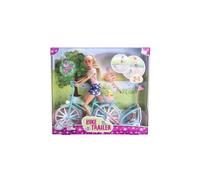 Simba 105733709 Steffi Love Bike Trailer, Toy Doll on Her Bike with Trailer for Baby, Dog and Helmets, from 3 Years, One Size