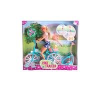 Simba 105733709 Steffi Love Bike Trailer, Toy Doll on Her Bike with Trailer for Baby, Dog and Helmets, from 3 Years, One Size