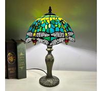 StefMary Stained Glass Green Tiffany Style Table Lamp Traditional Shape Orange Handcrafted Bedside Light Desk Lampshade for Bedroom Livingroom Drawingroom