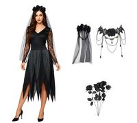 STEFUEWILL17 Black Corpse Bride Halloween Costume - Fancy Dead Brides Costume Women, Zombie, Halloween Costumes Dress Outfits for Cosplay Outfits, Bride Wedding Dress