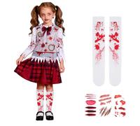STEFUEWILL17 Bloody School Girl Zombie Costume - Halloween Zombie Costume, Creepy Scary Halloween Costumes for Girls School, Cheerleader, Includes 3pcs Bloody Sticker, Cosplay Party Dress Up, M