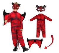 STEFUEWILL17 Devil Costume Boys - Jumpsuit with Tail and Wings, Red Devil Costume Kids with Mask, Demon Halloween Costumes for Boys, Horror Fancy dress up for Halloween Party Cosplay
