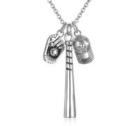 STEFWD Baseball Bat Cremation Jewelry For Ashes For Women Men With Cap &Glove Charm Stainless Steel Sport Memorial Urn Necklace Keepsake Gifts, Stainless Steel, No Gemstone