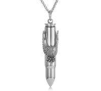 STEFWD Cremation Jewelry For Ashes- Eagle Bullet Urn Necklace Hold Human/Pet Ashes Keepsake Memorial Pendant Necklace For Men Women, Stainless Steel, No Gemstone