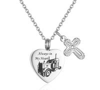STEFWD Truck/Tractor Stainless Steel Keepsake Necklace For Men Always In My Heart Cremation Jewelry Ashes Holder Memorial Pendant Necklace Dad Gifts, Stainless Steel, No Gemstone