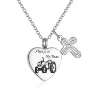 STEFWD Truck/Tractor Stainless Steel Keepsake Necklace For Men Always In My Heart Cremation Jewelry Ashes Holder Memorial Pendant Necklace Dad Gifts, Stainless Steel, No Gemstone