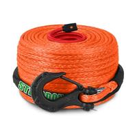 STEGODON 3/8" x 100ft Synthetic Winch Rope 23,809lbs Dyneema Winch Cable Line with Hook and Sleeve Protection Car Tow Recovery Cable for 4WD Off Road Vehicle Jeep SUV Truck(Orange)