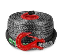 STEGODON 3/8" x 100ft Synthetic Winch Rope 23,809lbs Dyneema Winch Cable Line with Hook and Sleeve Protection Car Tow Recovery Cable for 4WD Off Road Vehicle Truck SUV Jeep(Black)