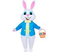 Stegosaurus Easter Inflatable Bunny Costume Adult, Funny White Rabbit Air Blow Up Costumes for Easter Party Men's Deluxe Bunny Costume Mascot Costume Cosplay Dress Up