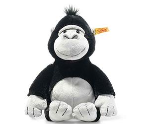 Steiff 069116 Original Bongy Gorilla, Soft Toy Approx. 30 cm, Brand Plush with Button in The Ear, Cuddly Friend for Babies from Birth, Black and Light Grey