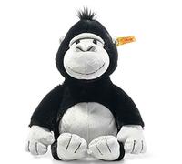 Steiff 069116 Original Soft Toy Bongy Gorilla Soft Cuddly Friends Cuddly Toy Approximately 30 cm Branded Plush with Button in the Ear Cuddly Friend for Babies from Birth Black/Light Grey