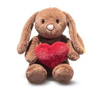 Steiff Hoppie Rabbit with Heart, 16 cm, Brown, Plush Toy Rabbit with Floppy Ears, Soft Cuddly Friends, Fluffy Stuffed Toy for Cuddling and Playing, Cuddly Toy for Girls and Boys, Machine Washable
