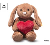 Steiff Hoppie Rabbit with Heart, 16 cm, Brown, Plush Toy Rabbit with Floppy Ears, Soft Cuddly Friends, Fluffy Stuffed Toy for Cuddling and Playing, Cuddly Toy for Girls and Boys, Machine Washable