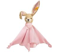 Steiff Hoppie Rabbit cuddly blanket, cute stuffed toy, boys, girls & babies from 0 months, toy 28 cm, pink, 237546