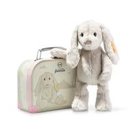 Cuddly Toy Rabbit Hoppie in Suitcase, Cute Stuffed Toy, Boys, Girls & Babies from 0 Months, Soft Cuddly Friends Rabbit, Plush Toy 26 cm, Light Grey,