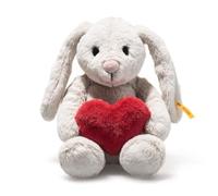 Steiff Hoppie Rabbit with Heart, 16 cm, Light Grey, Plush Toy Rabbit with Floppy Ears, Soft Cuddly Friends, Fluffy Stuffed Toy for Cuddling and Playing, Cuddly Toy for Girls and Boys, Machine Washable