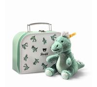 Steiff Joshi Baby T-Rex 16 cm Green Blue in Suitcase, Soft Cuddly Friends, Cuddly Toy Dinosaur, Stuffed Toy Dino for Playing and Cuddling, Made of Cuddly Soft Plush, Machine Washable
