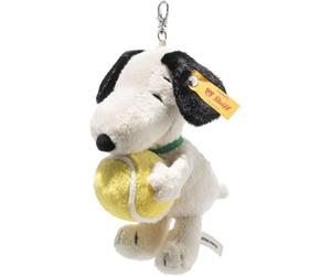 Steiff Peanuts Snoopy Tennis Plush Keyring 15 cm, Tennis Playing Snoopy Pendant, Plush Bag & Key Charm, Peanuts Soft Toy, machine washable