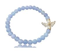 Steinfixx - Aquamarine Pearl Bracelet 4 mm with Guardian Angel and Silver-Plated Dividers - High-Quality Handmade Gemstone Bracelet Including Elegant Gift Box