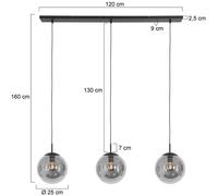Steinhauer Bollique pendant light, 3-bulb, long, black, glass