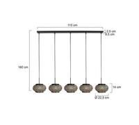 Steinhauer NoxLight pendant light, 5-bulb, long, black, woven bamboo