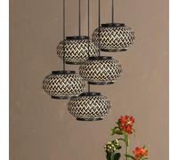 Steinhauer NoxLight pendant light, 5-bulb, round, black, woven bamboo