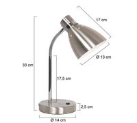 Steinhauer Spring table lamp, steel-coloured, metal, flexible arm, switch