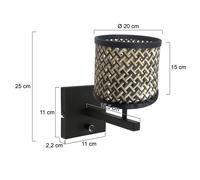 Steinhauer Stang 3709ZW wall light, black/natural wickerwork