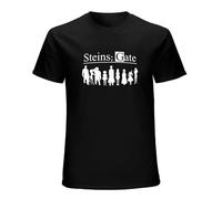 Steins Gate Anime Characters Artwork O-Neck 100% Cotton Short Sleeve Unisex T-Shirt S Black