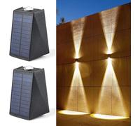 SteJar 2 PCS Solar Wall Lights Outdoor,Up and Down 2 LED Outdoor Wall Lights,IP65 Waterproof Solar Lights Outdoor, Exterior Solar Wall Lights for House Garage Garden Yard Porch (Warm White)