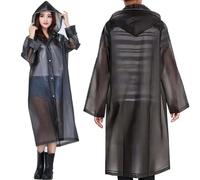 STEK Rain Poncho, Adult Ponchos Waterproof with Drawstring Hood for Women & Men, Lightweight Reusable EVA Material Rain Coat Jacket for Outdoor Hiking, Camping, Cycling, and Concerts (Black 125cm)