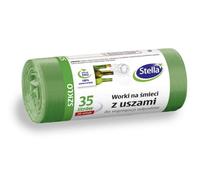 Stella 032198 Bin Liners with Handles for Glass Waste Separation | 35 L | Pack of 20 | Bin Bags for Household Waste Office Made of Thick LDPE Regranulate Film Colour: Green