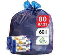 Stella 60l Navy Blue Strong Bin Liners - 80 Environmentally Conscious Recyclable Black Bin Bags For Rubbish Kitchen Large Bin Use - Ultra-strong Flexible Heavy Load Capacity Easy Separation